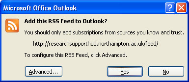 Confirming a new RSS feed in Outlook Confirming a new RSS feed in Outlook