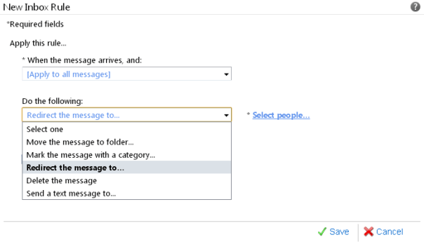 Creating a new rule in Outlook