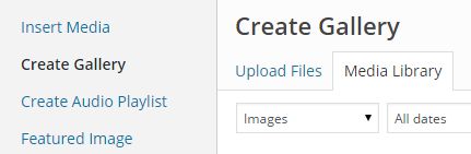 Wordpress create gallery link