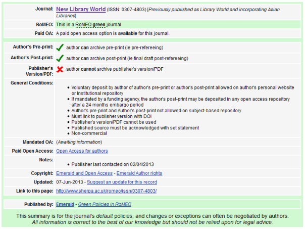 SHERPA ROMEO New Library World