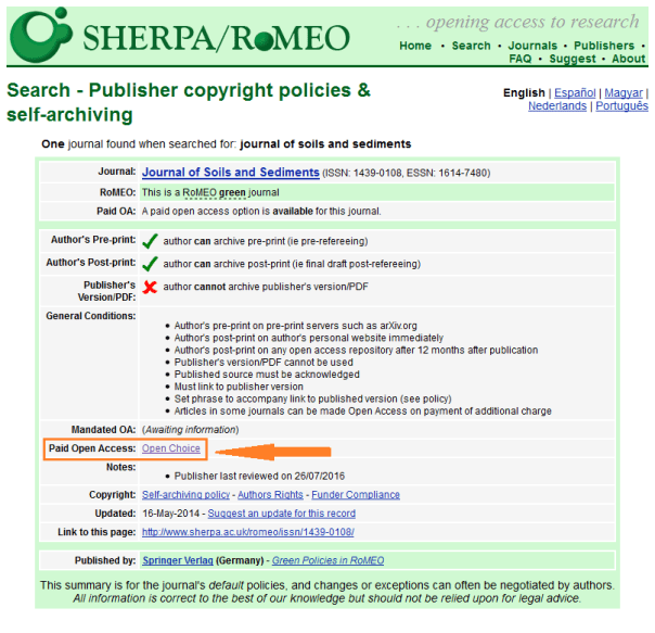 RoMEO J Soils and sediments Paid OA