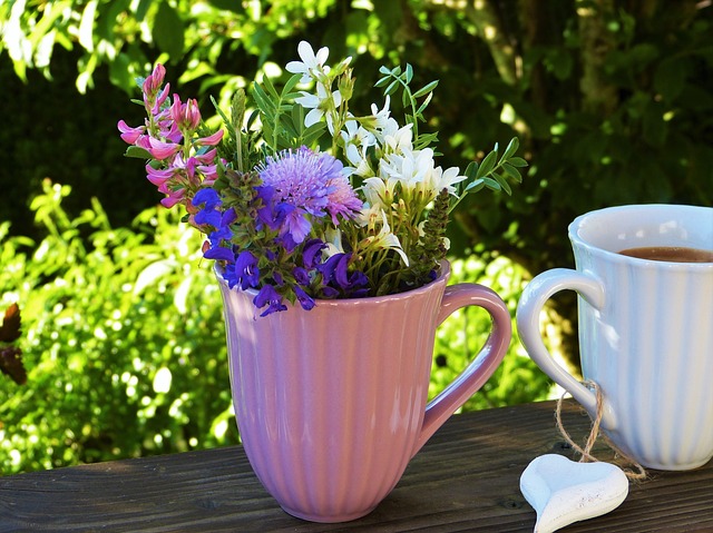 Spring flowers and coffee